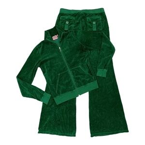 Vintage Juicy Couture Tracksuit Matching Set Medium Jacket Pants Pockets Kelly